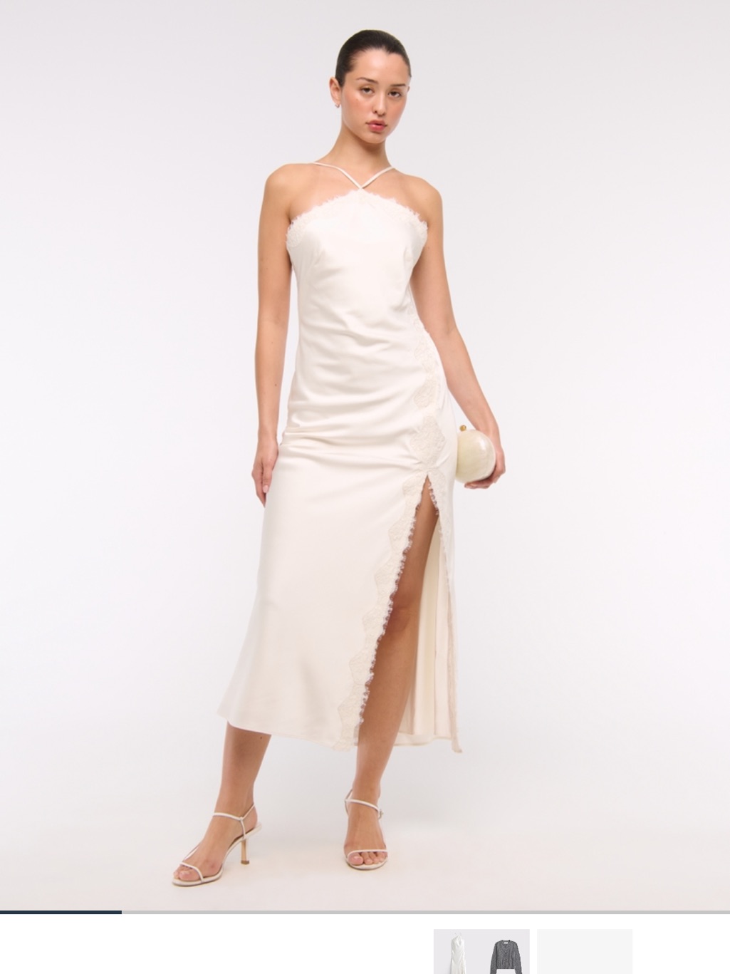 Ivory Lace-Trim Slip Midi Dress